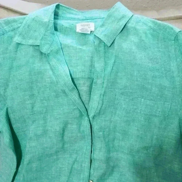 Sigrid Olsen Green Long Linen Shirt - Picture 3 of 7